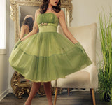 Yellow Green Vintage Elegant Sweet Delicate Floral Appliqu¨¦ Suspender Cake Dress Puffy Skirt Short Knee Length Prom Dress Evening Dress Homecoming Dress HZ1023