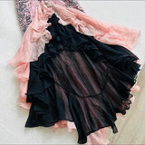 Pink Fashion Suspender Exquisite Lace Long Ruffled Ball Gown Evening Dress Party Dress HZ1023