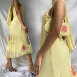 Yellow fashion halter floral beading long elegant chiffon ball gown evening dress HZ1023