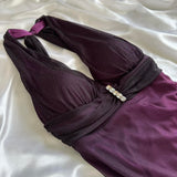 Charming dark purple shiny fashion gradient elegant strap long chiffon evening dress party dress prom dress HZ1023