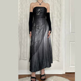 Black Vintage Fashion Gradient Exquisite Floral Beading Long Tulle prom dress Evening Gown Party Dress HZ1023