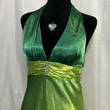Green Retro Fashion Gradient V-Neck Dress Fairy Long Satin Prom Dress Evening Dress Party Dress Prom Dress HZ1023