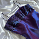 ???Iridescent deep purple and blue glossy sparkly stunning stunning unique stylish beautiful elegant delicate floral long satin ball gown evening dress birthday party dress prom dress HZ1023