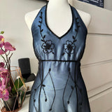 Blue Gorgeous Vintage Elegant Exquisite Beaded Suspender Long Tulle Ball Gown Evening Gown Party Dress Prom Gown HZ1023