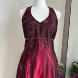 Burgundy Gorgeous Exquisite Beading Elegant Strap Long Satin Tulle Ball Gown Evening Dress Party Dress HZ1023