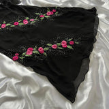 Black gorgeous shiny fashion elegant exquisite floral embroidery long chiffon ball gown evening dress party dress HZ1023