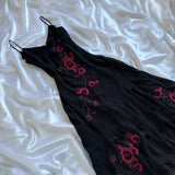 Black Elegant Delicate Red Rose Floral Beaded Long Chiffon Ball Gown Evening Dress Party Dress Prom Dress HZ1023