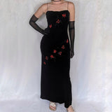 Black Vintage Elegant Delicate Rose Floral Beaded Long Velvet Ball Gown Evening Gown Birthday Party Gown Prom Gown HZ1023