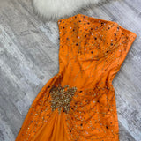 Orange Gorgeous Fashion Exquisite Beading Long Satin Elegant Ball Gown Evening Dress Party Dress HZ1023
