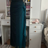 Turquoise Gradient Retro Fashion Sparkling Stunning Flowing One Shoulder Elegant Exquisite Rhinestone Long Chiffon Ball Gown Evening Gown Birthday Party Gown Prom Gown Graduation Gown HZ1023