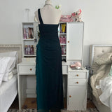 Turquoise Gradient Retro Fashion Sparkling Stunning Flowing One Shoulder Elegant Exquisite Rhinestone Long Chiffon Ball Gown Evening Gown Birthday Party Gown Prom Gown Graduation Gown HZ1023