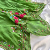 Grass Green Exquisite Floral Embroidery Spring Fairy Retro Fashion Spaghetti Strap Midi satin Ball Gown Evening Dress Birthday Party Dress Prom Dress HZ1023