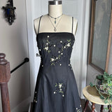 Black vintage fashion elegant exquisite beaded floral spaghetti straps long A-line satin tulle ball gown evening dress party dress prom dress HZ1023