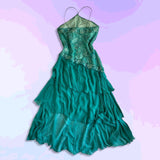 Green Beautiful Vintage Gorgeous Fashion Elegant Exquisite Beaded Sequined Strapless Long Asymmetric Chiffon Flowing Ball Gown Evening Dress Birthday Wedding Guest/Birthday Party Dress Prom Dress HZ1023