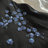 Black gorgeous shiny beautiful stylish unique elegant exquisite blue floral beading long chiffon ball gown evening dress party dress HZ1023