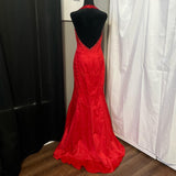 Cherry Red Vintage Exquisite Beading Gorgeous Bright Sexy Backless Long Satin Slit Formal Prom Dress Evening Dress Wedding Guest Dress Birthday Party Dress HZ1023