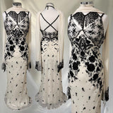 Cream black vintage fashion gorgeous exquisite beading lace shiny elegant long ball gown evening dress birthday party dress prom dress HZ1023