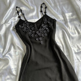 ??? Black Beautiful Vintage Elegant Exquisite Floral Beading 3D Flower Applique Asymmetric Ruffle Dress Midi Chiffon Homecoming Dress Prom Dress Evening Dress Party Dress Graduation Dress HZ1023