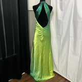 Green Retro Fashion Gradient V-Neck Dress Fairy Long Satin Prom Dress Evening Dress Party Dress Prom Dress HZ1023