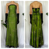 Green Fashion Retro Elegant Exquisite Floral Corset Long Chiffon Tulle Ball Gown Evening Dress Party Dress Prom Dress HZ1023