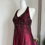 Burgundy Gorgeous Exquisite Beading Elegant Strap Long Satin Tulle Ball Gown Evening Dress Party Dress HZ1023
