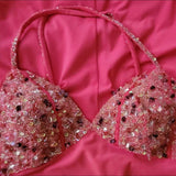 Pink Fashion Elegant V-neck Exquisite Beading Spaghetti Strap Backless Lace-up Long Satin prom dress Evening Dress Party Dress HZ1023