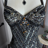 Black Vintage Fashion Elegant Delicate Beaded Sweetheart Neck Spaghetti Straps Long Tulle Chiffon Ball Gown Evening Gown Party Dress Prom Gown HZ1023