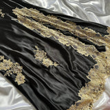 Black Fashion Elegant Beautiful Exquisite Lace Beaded Long Satin Handmade Custom Prom Dress Evening Dress Party Dress Prom Dress HZ1023