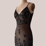 Brown Black Retro Elegant Stunning Exquisite Beaded Long Chiffon Ball Gown Evening Gown Party Dress Prom Gown HZ1023