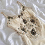 Ivory Shiny Fashion Elegant Beautiful Exquisite Gem Beaded Long Chiffon Ruffles Handmade Customized Ball Gown Evening Dress Party Dress Prom Dress HZ1023