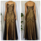 Golden Brown Vintage Fashion Elegant Exquisite Beading Long Chiffon Satin Tulle Ball Gown Evening Dress Party Dress Prom Dress HZ1023