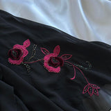 Black Elegant Delicate Red Rose Floral Beaded Long Chiffon Ball Gown Evening Dress Party Dress Prom Dress HZ1023