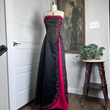 Black pink elegant delicate floral applique rhinestones vintage fashion long spaghetti strap satin ball gown evening dress party dress prom dress HZ1023