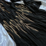 Black Gorgeous Delicate Gold Beaded Rhinestone Spaghetti Straps Long chiffon Ball Gown Evening Gown Party Dress Prom Gown HZ1023