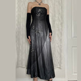 Black Vintage Fashion Gradient Exquisite Floral Beading Long Tulle prom dress Evening Gown Party Dress HZ1023