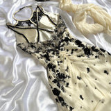 Cream black vintage fashion gorgeous exquisite beading lace shiny elegant long ball gown evening dress birthday party dress prom dress HZ1023