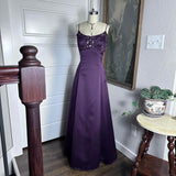 Purple Vintage Fashion Elegant Exquisite Beaded Long Spaghetti Strap Satin prom dress Evening Dress Party Dress HZ1023