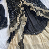 Black shiny elegant ruffle tulle long sequined ball gown prom dress evening gown Party Dresses HZ1023