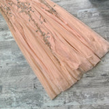 Pretty Vintage Peach Cream Delicate Silver Floral Sequin Beaded Long Chiffon Ball Gown Evening Gown Prom Dress Birthday Party Dress HZ1023