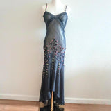 Black stylish elegant pink delicate floral beaded spaghetti strap chiffon prom dress evening dress party dress HZ1023