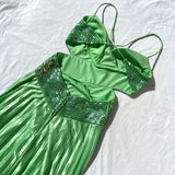 Green Vintage Fashion Playful Deep V Exquisite Beaded Sequin Camisole Long Backless Satin Fairy Ball Gown Prom Dress Evening Gown Birthday Party Dress HZ1023