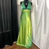 Green Retro Fashion Gradient V-Neck Dress Fairy Long Satin Prom Dress Evening Dress Party Dress Prom Dress HZ1023