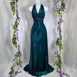 Green Fashion Elegant V-neck Halter Backless Lace-up Long Satin Floor-length prom dress Evening Gown Party Dress HZ1023