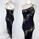 Black Gold Vintage Fashion Elegant Delicate Silver Floral Beads Long Chiffon Tulle Ball Gown Evening Dress Party Dress Prom Dress Hem Asymmetric HZ1023