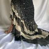 Black shiny elegant ruffle tulle long sequined ball gown prom dress evening gown Party Dresses HZ1023