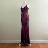 Dark Red ClassyPretty Charming Elegant Exquisite Beaded Long Chiffon Ball Gown Evening Gown Party Dress HZ1023
