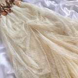 Off-white exquisite floral lace beaded long tulle ball gown, evening dress, party dress bridesmaid dress HZ1023
