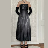 Black Vintage Fashion Gradient Exquisite Floral Beading Long Tulle prom dress Evening Gown Party Dress HZ1023