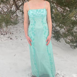 Green Gorgeous Sparkly Elegant Delicate Beaded Spaghetti Strap Long Tulle Chiffon Ball Gown Evening Gown Party Dress Prom Gown HZ1023