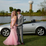 Pink strapless exquisite applique mermaid long tulle ball gown evening dress HZ1023